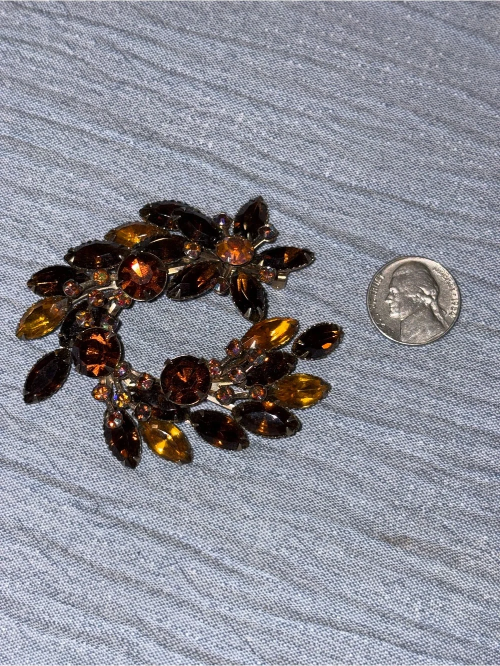 Gold and Amber Crystal Wreath Brooch - Women Jewelry